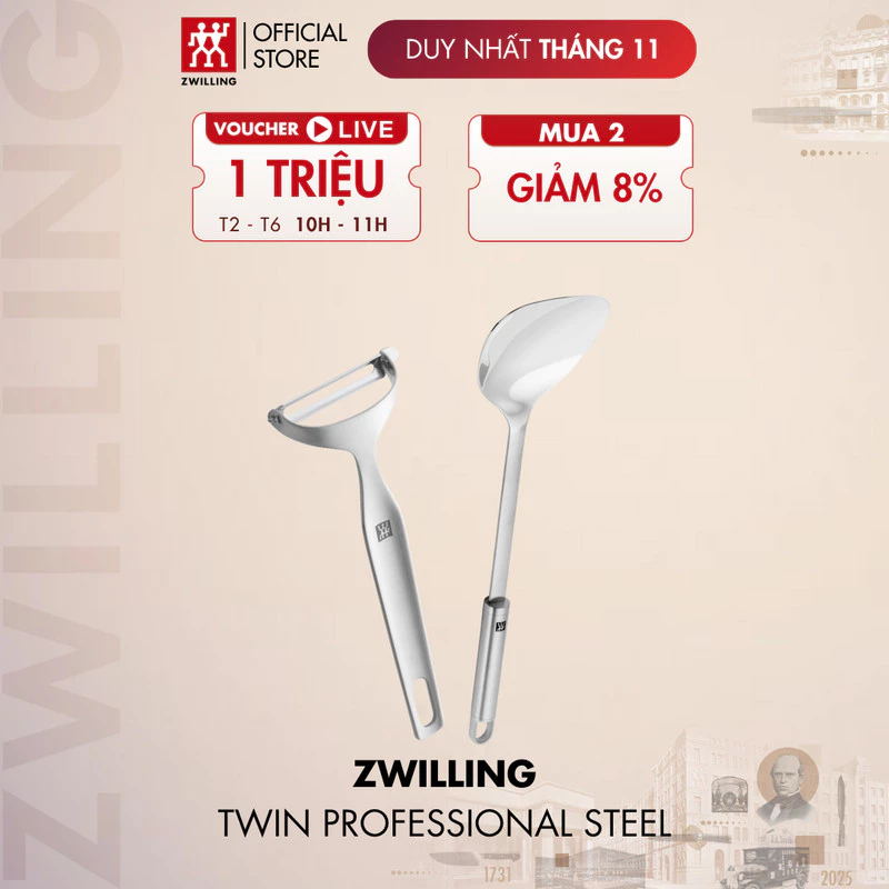 ZWILLING ツイン プロフェッショナル 高級ステンレス製キッチンツールセット - レードル、おたま、フライ返し、ピーラー、泡立て器