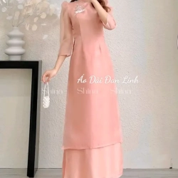 ベトナム衣装 アオザイ 花柄のロングドレス ピンク色 Ao Dai Dan Linh