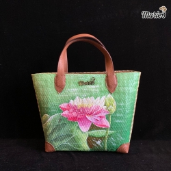 ベトナムハンドバッグ 緑色&ピンク色 花柄