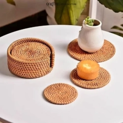 籐製の手織りコースター 円形 直径 8 -10cm ONGTRE