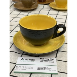 多くの色のカプチーノ セラミック カップ セット、美しく、高品質、安価なバッチャン セラミック 250 ml - 黒と黄色