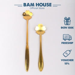 ステンレスコーヒースプーン MHV01 高品質 ゴールドフラワーヘッド付き Bam House