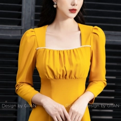 ベトナム衣装 アオザイ 真珠付き長袖のドレス 赤色 Giian