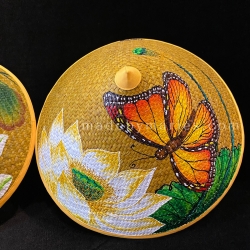 ノンラー ベトナム風傘帽子 オレンジ色 花柄 蝶々