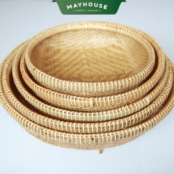 竹製かご 丸型 厚手 防カビ 耐久性 耐水性 装飾用 MAYHOUSE CRAFT&DECOR