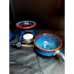 バッチャン焼き(陶器)のコーヒーカップとエッセンシャルオイルバーナーのセット OANH GIA AUTHENTIC BAT TRANG