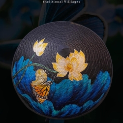 ノンラー ベトナム風傘帽子 紺色 花柄