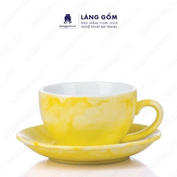 カプチーノ スタイル セラミック カップ、紅茶、コーヒー、水用容量 220 ml、マルチカラーの石模様、高品質のバッチャン セラミック - 黄色の石模様