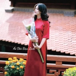 ベトナム衣装 アオザイ エレガントで高貴なロングドレス ダークレッド Ao Dai Dan Linh