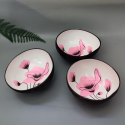 ベトナム雑貨 ココナッツボウル 漆塗り 蓮の花柄 ピンク色